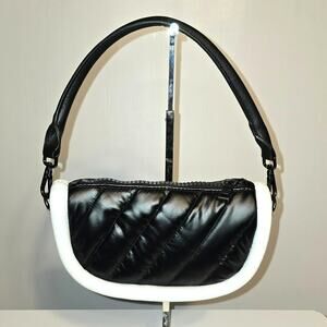 Think Royln Small Crescent Shoulder Crossbody Bag 2 Strap Colorblock Black Tan